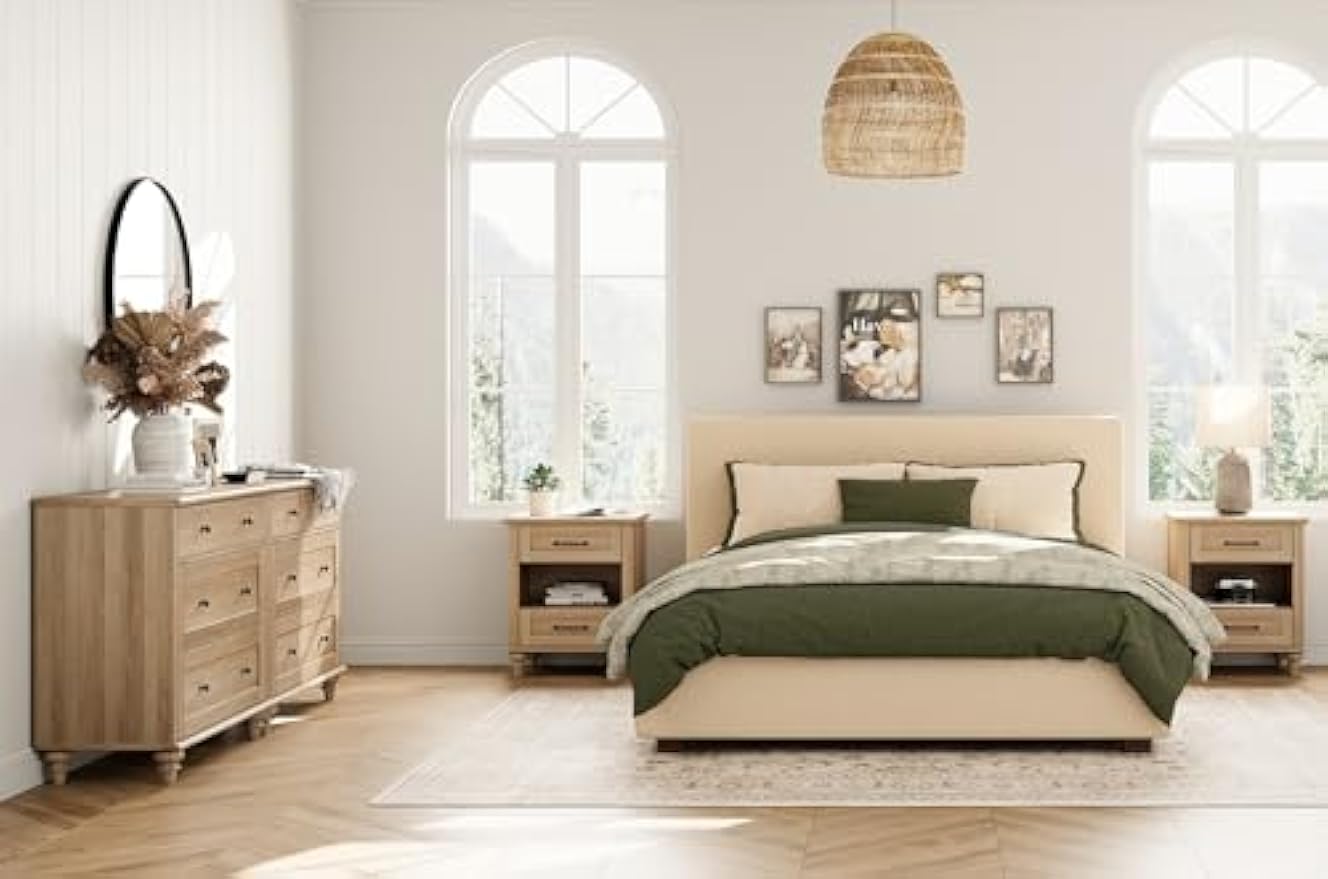 WAMPAT 4 Piece Dresser and Nightstand Sets, Two Dresser & Chests of Drawers with 3 Drawers, Set of 2 End Tables Bedside Table with Charging Station, 4 Piece Bedroom Set, White