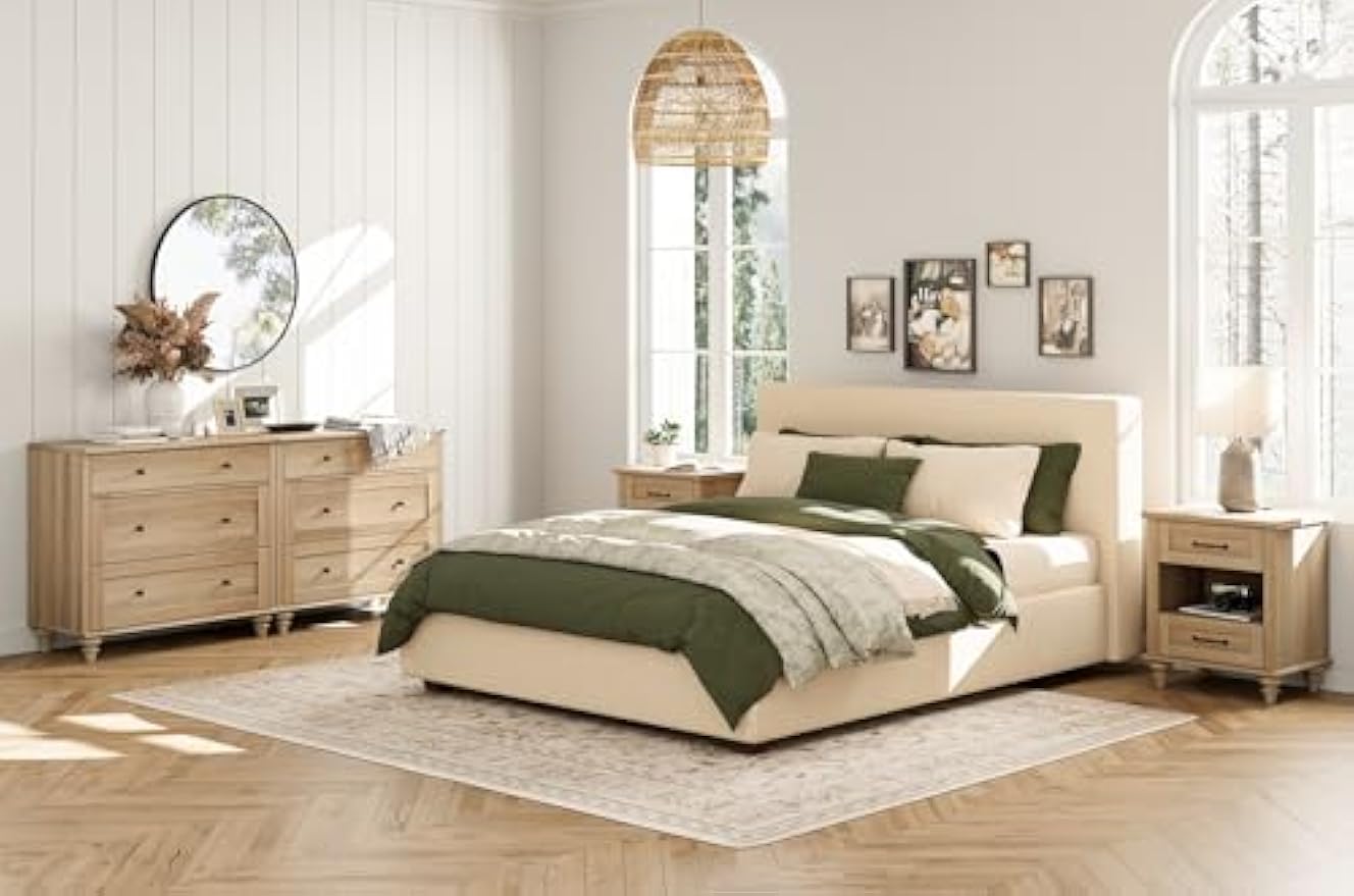 WAMPAT 4 Piece Dresser and Nightstand Sets, Two Dresser & Chests of Drawers with 3 Drawers, Set of 2 End Tables Bedside Table with Charging Station, 4 Piece Bedroom Set, White