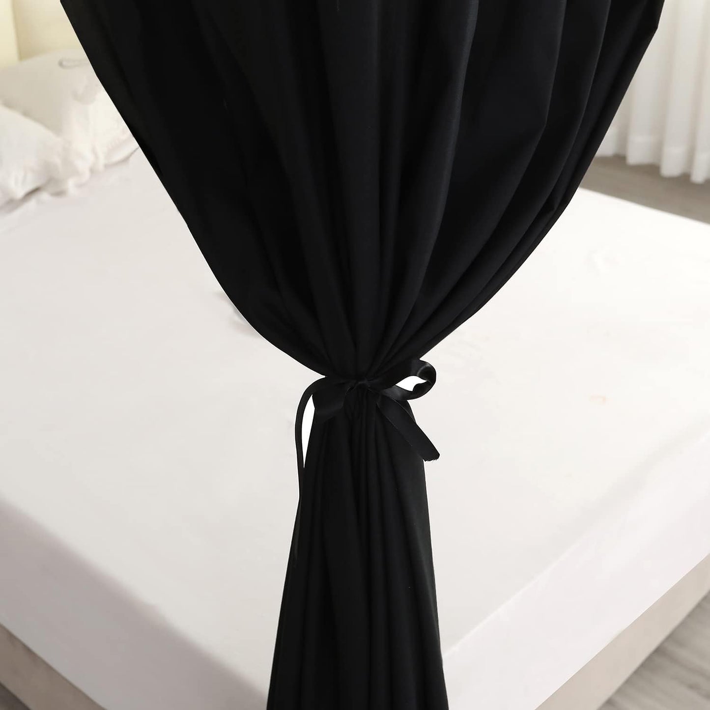 Mengersi Black Four Corner Post Bed Canopy Bed Curtains Sheer Canopy Bedroom Decoration Lightproof,Not Include Poles (King, Black)