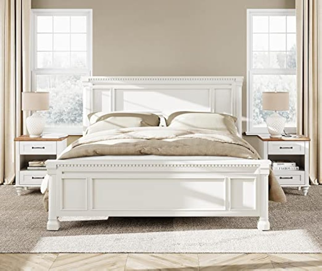 WAMPAT 4 Piece Bedroom Set - Includes Two Mid Century 3 Drawer Dresser, Set of 2 Night Stands with Charging Station, 4 Piece Dresser and Nightstand Sets, White