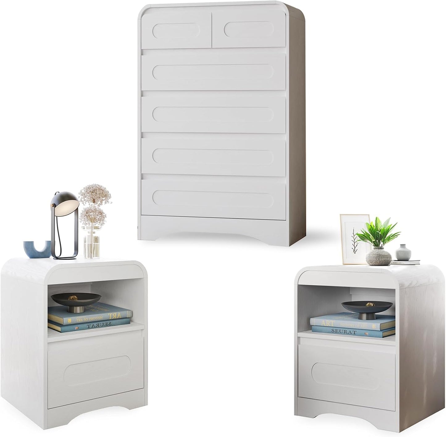 4 Pcs Bedroom Set, Dresser and Nightstand Sets, Including Modern Wooden Tall 6 Drawer Dressers, Wide 6 Drawers Dresser & Night Stand Set of 2 for Bedroom, Black