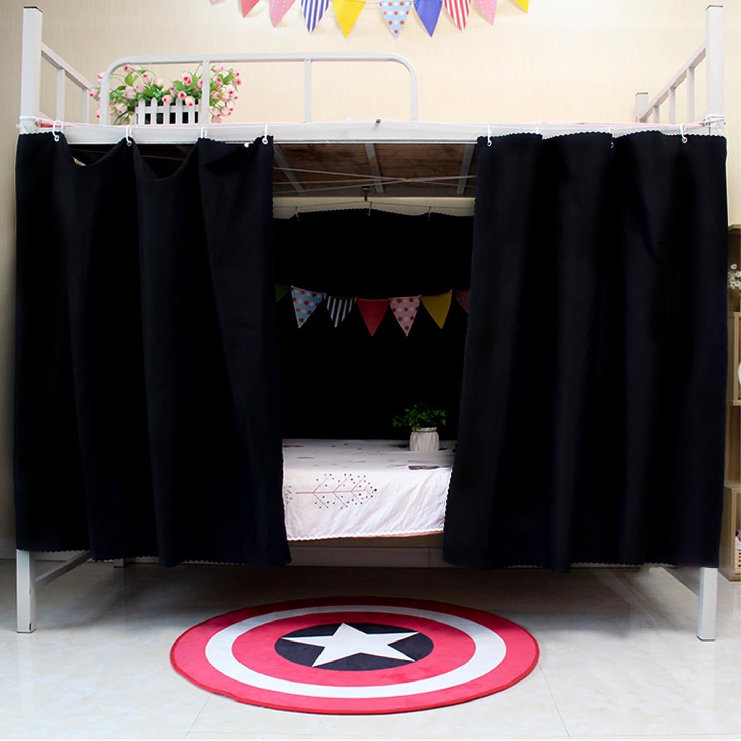 NKM 2pcs Blackout Bottom bunk Bed Curtain,bunkbed Curtains for The Bottom bunk,Dorm Bed Curtains with Black Shading Coating for Students Single Sleeper