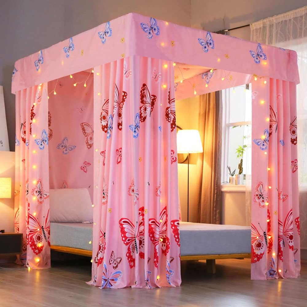 Mengersi Black Four Corner Post Bed Canopy Bed Curtains Sheer Canopy Bedroom Decoration Lightproof,Not Include Poles (King, Black)