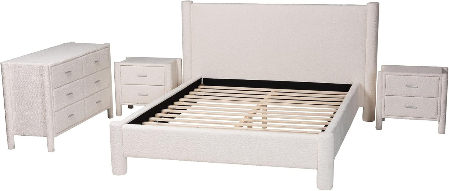 Baxton Studio Laria White Teddy-Bear Fabric King Size 4-Piece Bedroom Set
