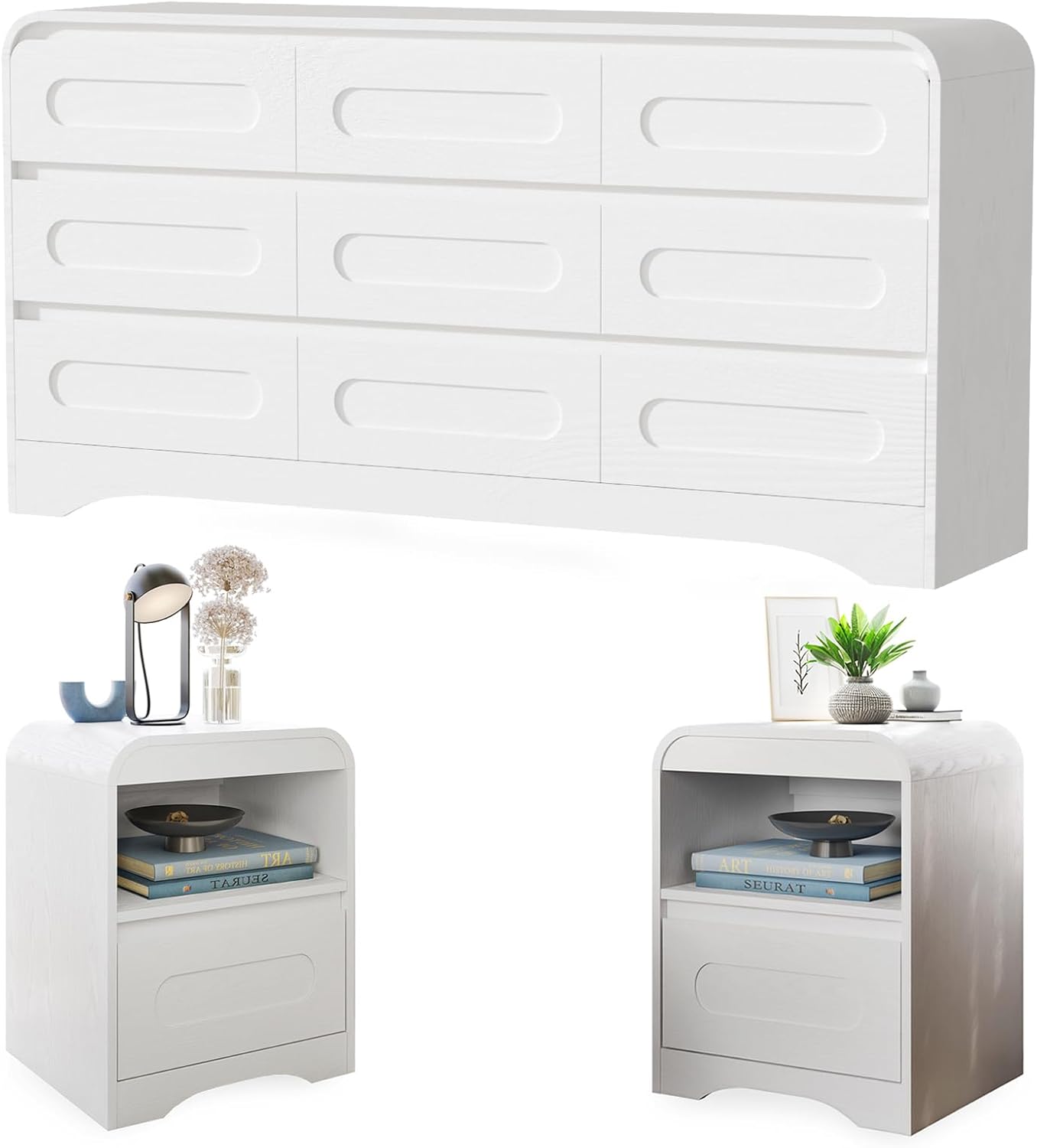 4 Pcs Bedroom Set, Dresser and Nightstand Sets, Including Modern Wooden Tall 6 Drawer Dressers, Wide 6 Drawers Dresser & Night Stand Set of 2 for Bedroom, Black