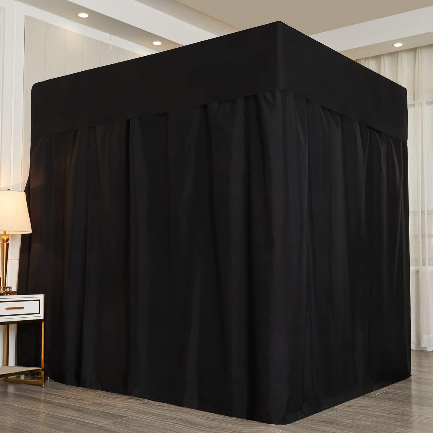 Mengersi Black Four Corner Post Bed Canopy Bed Curtains Sheer Canopy Bedroom Decoration Lightproof,Not Include Poles (King, Black)
