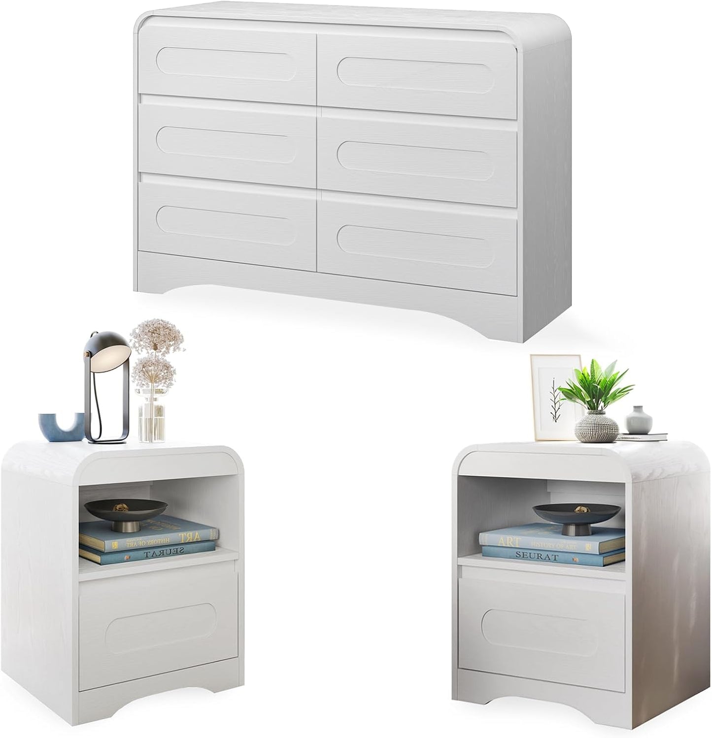 4 Pcs Bedroom Set, Dresser and Nightstand Sets, Including Modern Wooden Tall 6 Drawer Dressers, Wide 6 Drawers Dresser & Night Stand Set of 2 for Bedroom, Black