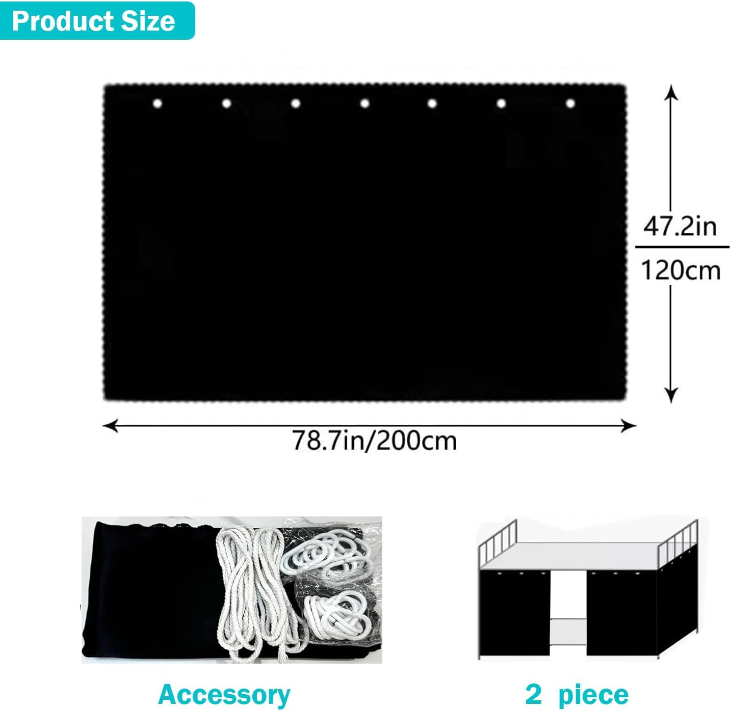NKM 2pcs Blackout Bottom bunk Bed Curtain,bunkbed Curtains for The Bottom bunk,Dorm Bed Curtains with Black Shading Coating for Students Single Sleeper