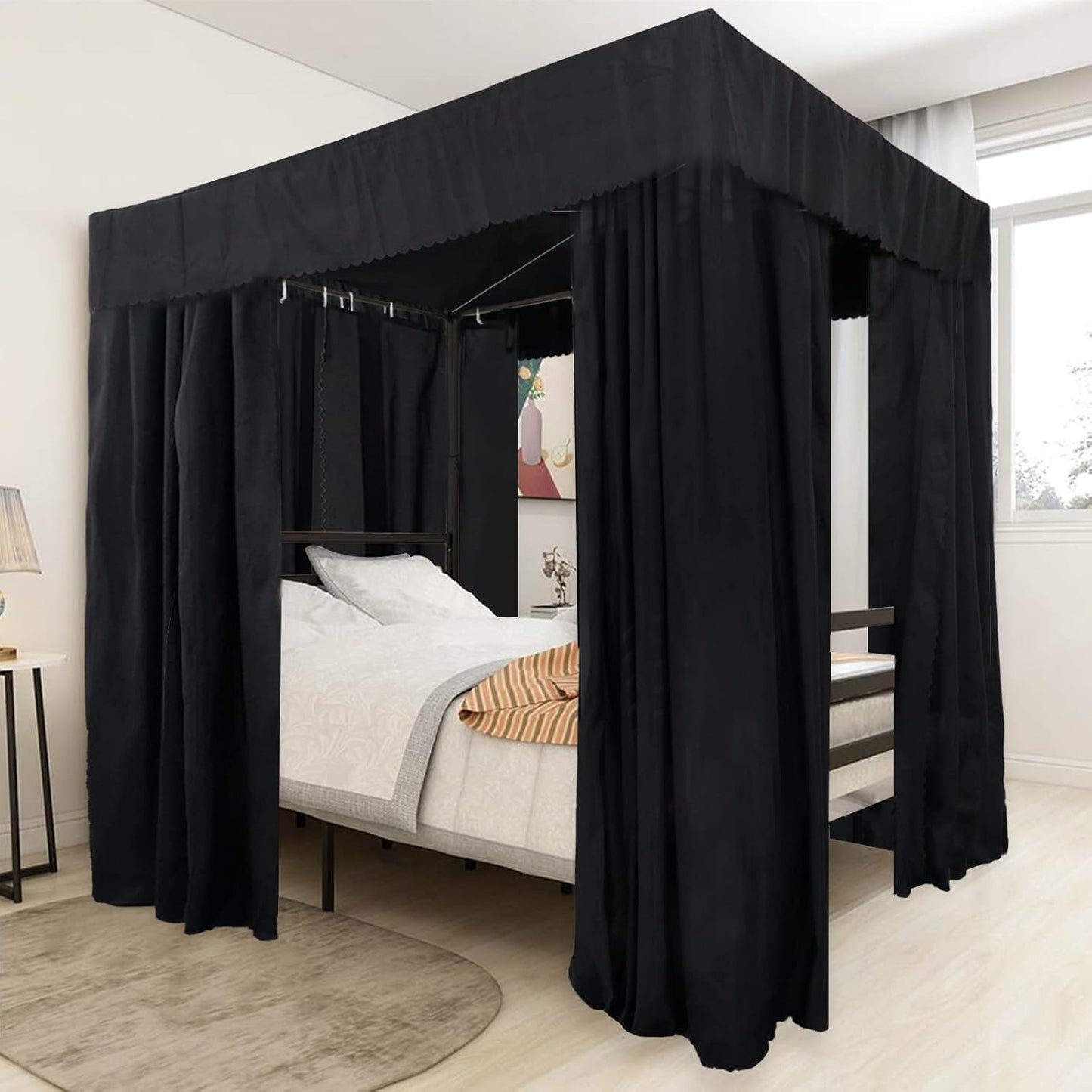 Black Canopy Bed Curtains - 4 Corner Post Bed Curtains Canopy Queen Bed Canopy Curtains for Adults Girls Bedroom Decoration(Black, Queen)