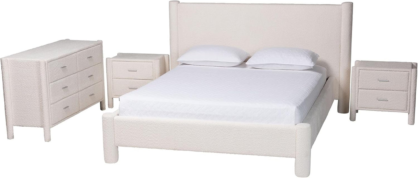 Baxton Studio Laria White Teddy-Bear Fabric King Size 4-Piece Bedroom Set