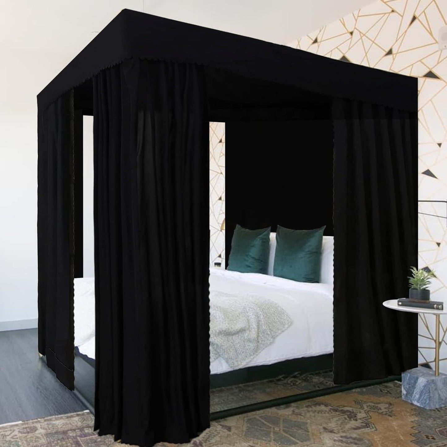 Black Canopy Bed Curtains - 4 Corner Post Bed Curtains Canopy Queen Bed Canopy Curtains for Adults Girls Bedroom Decoration(Black, Queen)