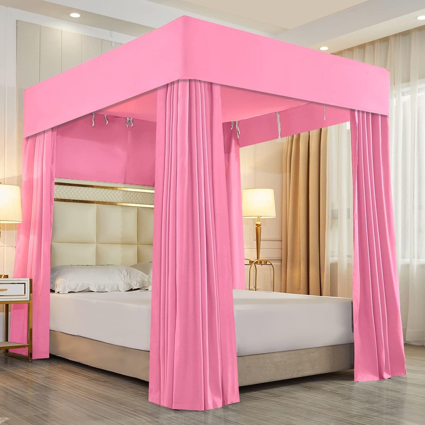 Mengersi Black Four Corner Post Bed Canopy Bed Curtains Sheer Canopy Bedroom Decoration Lightproof,Not Include Poles (King, Black)