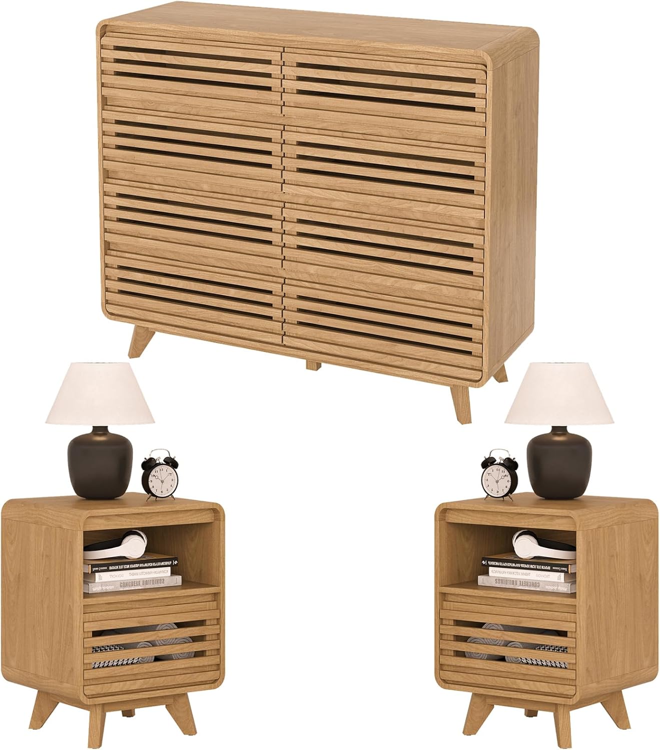 4 Pcs Bedroom Set, Dresser and Nightstand Sets, Including Modern Wooden Tall 6 Drawer Dressers, Wide 6 Drawers Dresser & Night Stand Set of 2 for Bedroom, Black
