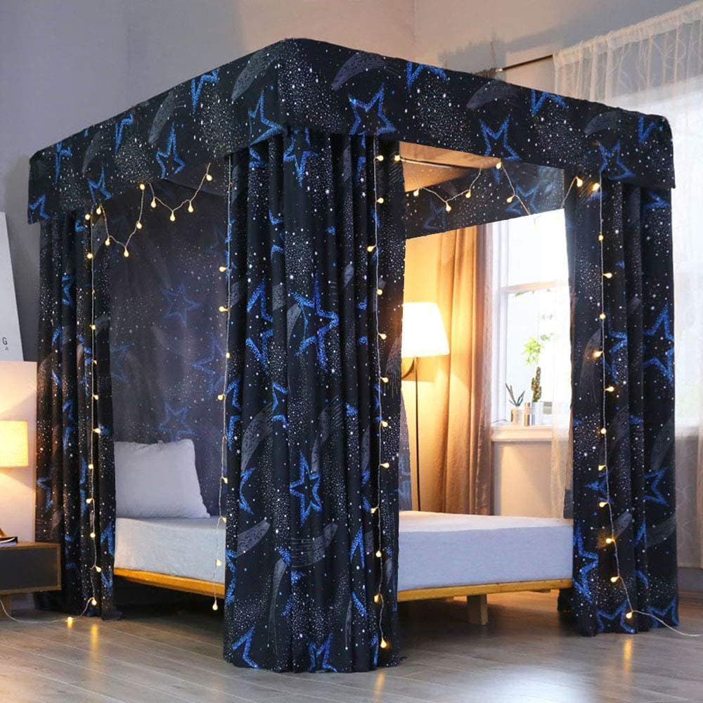 Mengersi Black Four Corner Post Bed Canopy Bed Curtains Sheer Canopy Bedroom Decoration Lightproof,Not Include Poles (King, Black)