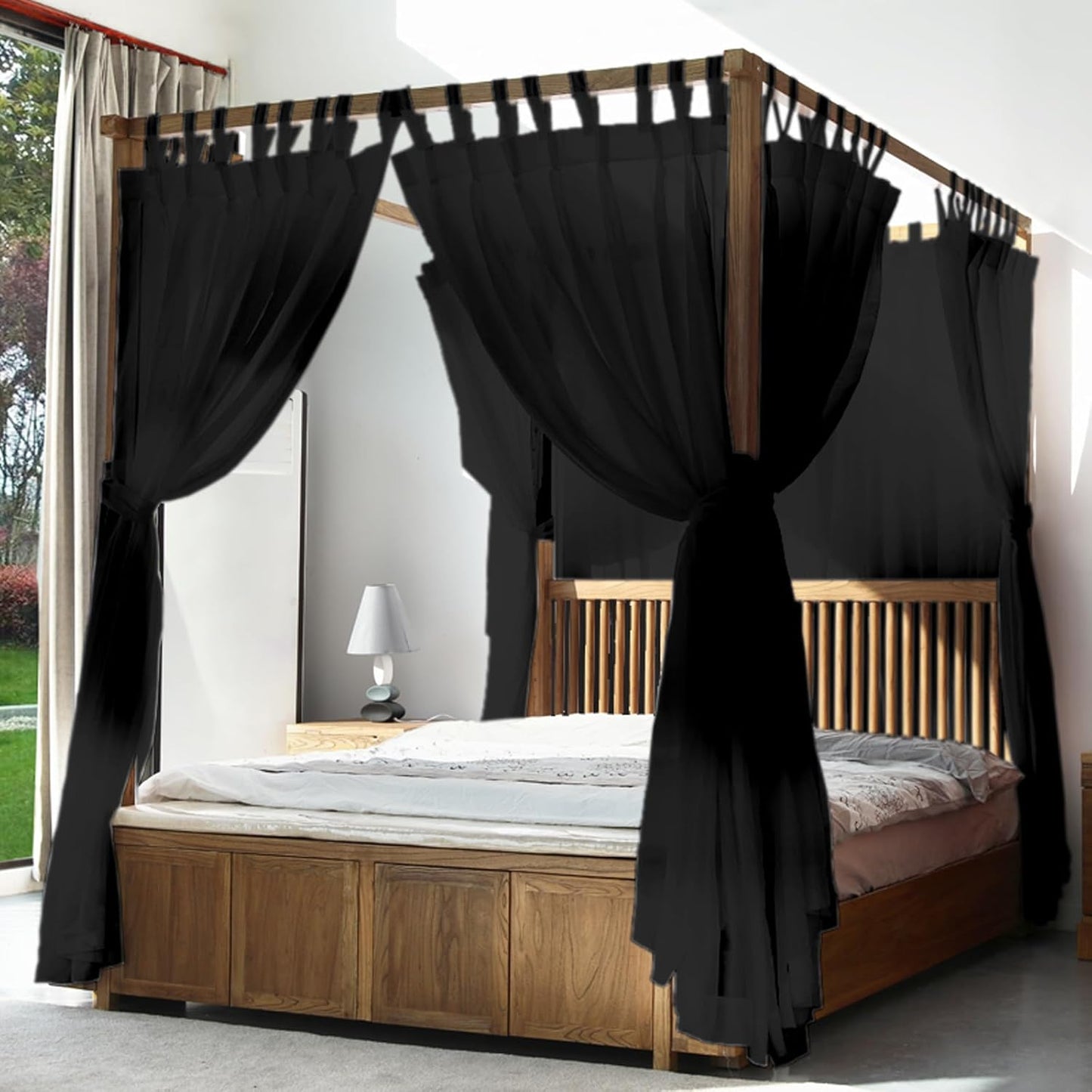 AIKASY Canopy Bed Board with Top and Self-Adhesive Strips, White Gauze Princess Bed Canopy Curtain Tent, Creating a Romantic Atmosphere in The Room(Full/Queen,White)