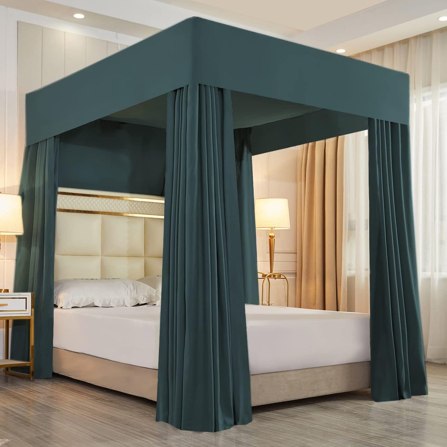 Mengersi Black Four Corner Post Bed Canopy Bed Curtains Sheer Canopy Bedroom Decoration Lightproof,Not Include Poles (King, Black)