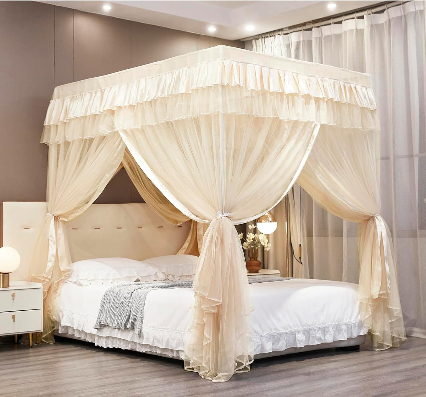 Mengersi Rainbow Canopy Bed Curtains with Lights - Princess Bed Canopy for Girls - Bed Drapes Netting- Bedroom Decoration Accessories,Full