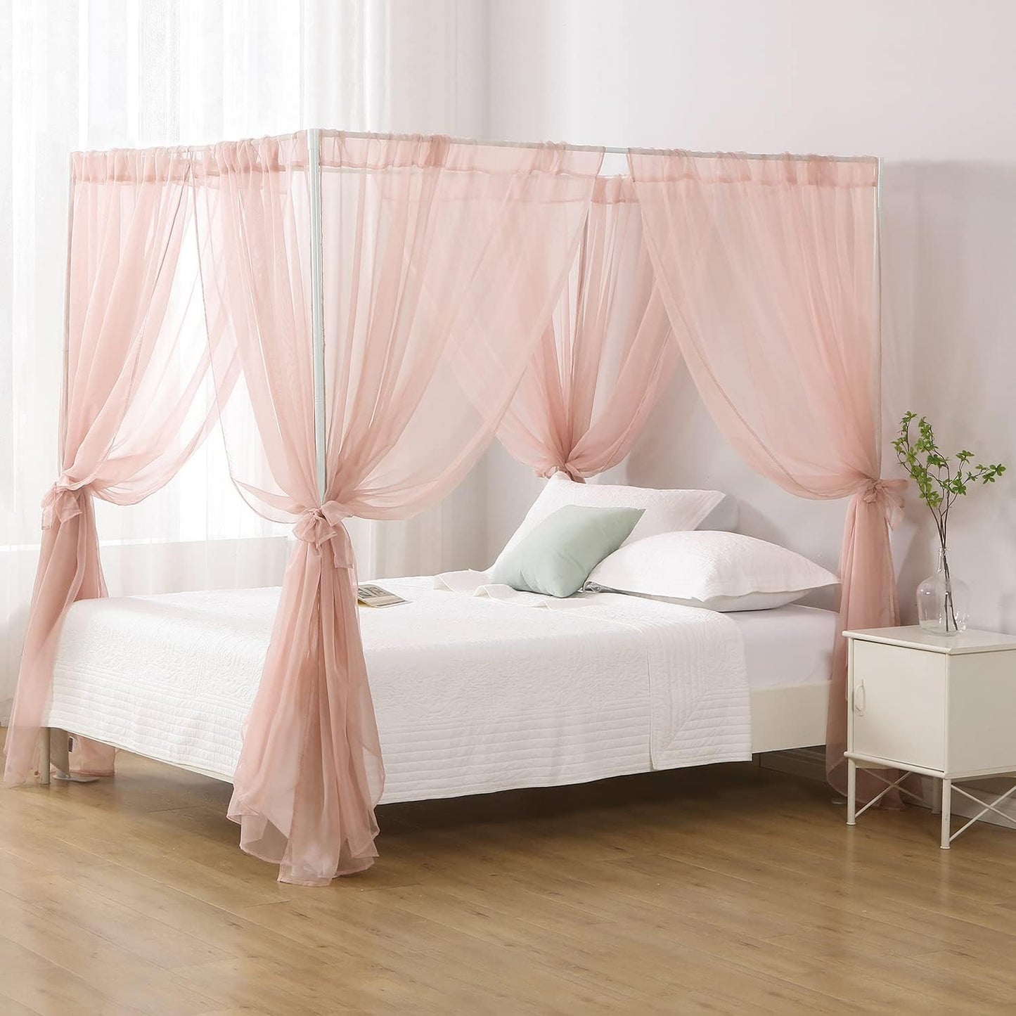 White Canopy Bed Curtain for Queen Bed, Soft Bed Canopy Scarf for Girls Adults (Full/Queen, White)