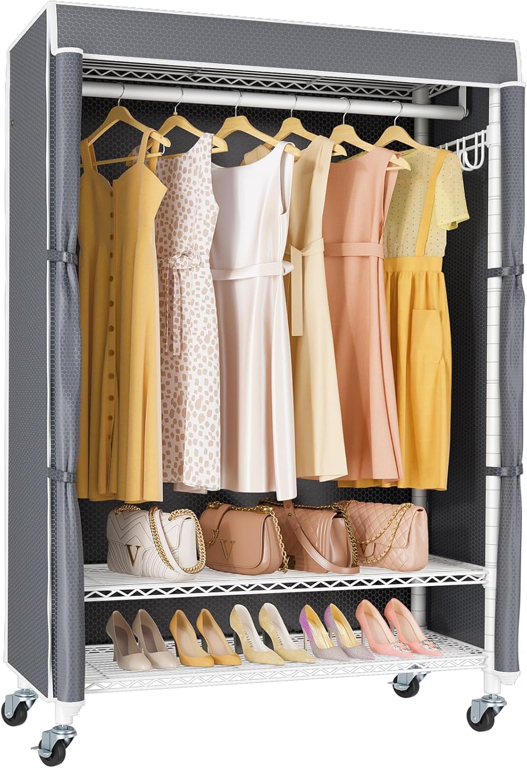 VIPEK R3C Rolling Clothes Rack with Cover Portable Closet for Hanging Clothes, Heavy Duty Garment Rack Freestanding Clothing Racks with Wheels& Hanging Rod, Black Closet Racks with Black Cover