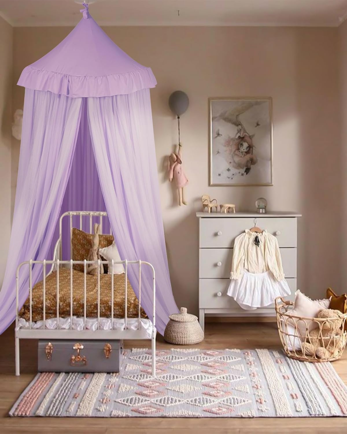 Bed Canopy with Star Lights, Double Layer Canopy for Bed, Princess Play Tent for Girls Room, Breathable Canopy Bed Curtain for Children Reading Nook, Machine Washable Canopy, 25.6''x106'', Pink