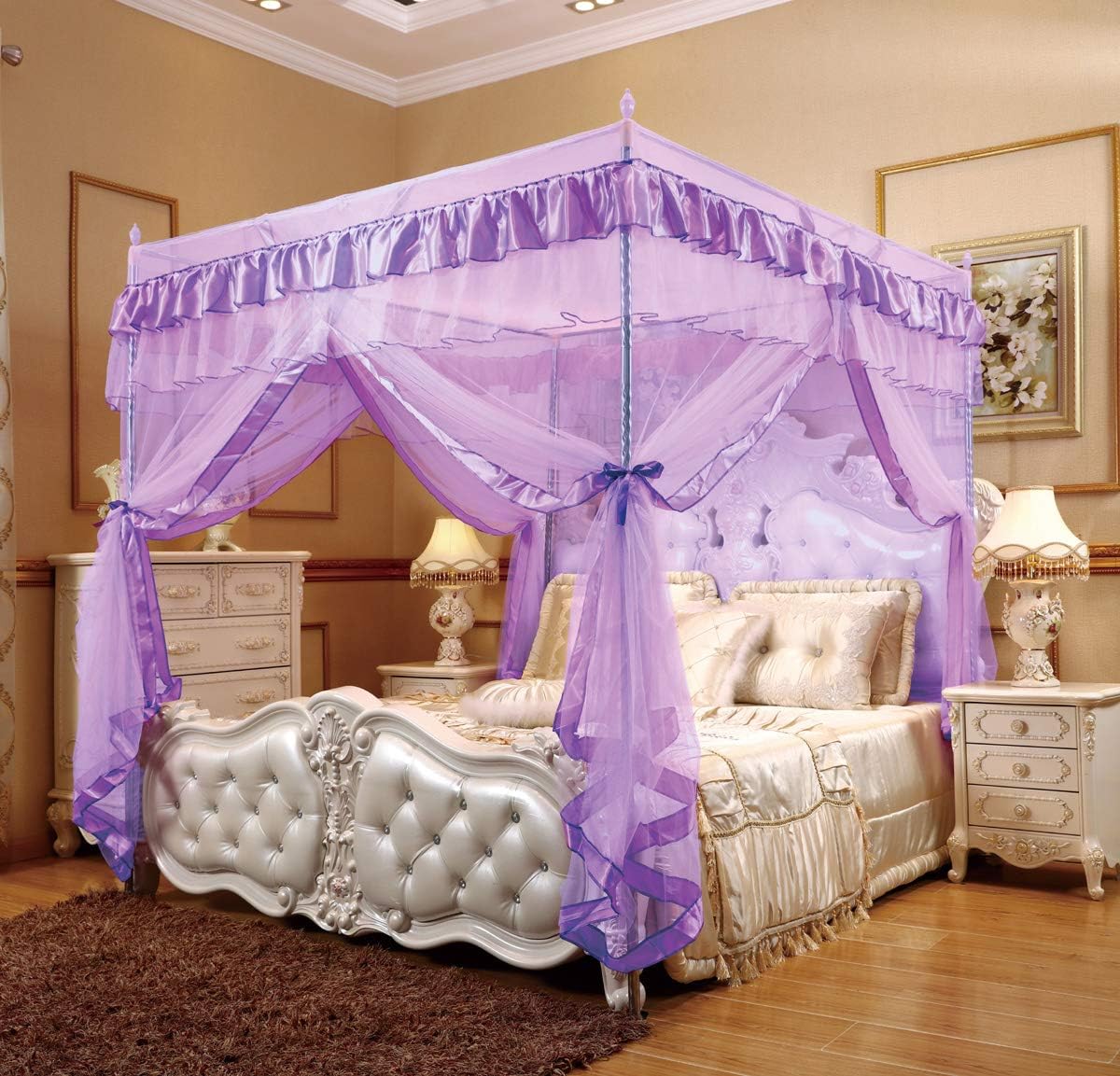 Mengersi Rainbow Canopy Bed Curtains with Lights - Princess Bed Canopy for Girls - Bed Drapes Netting- Bedroom Decoration Accessories,Full