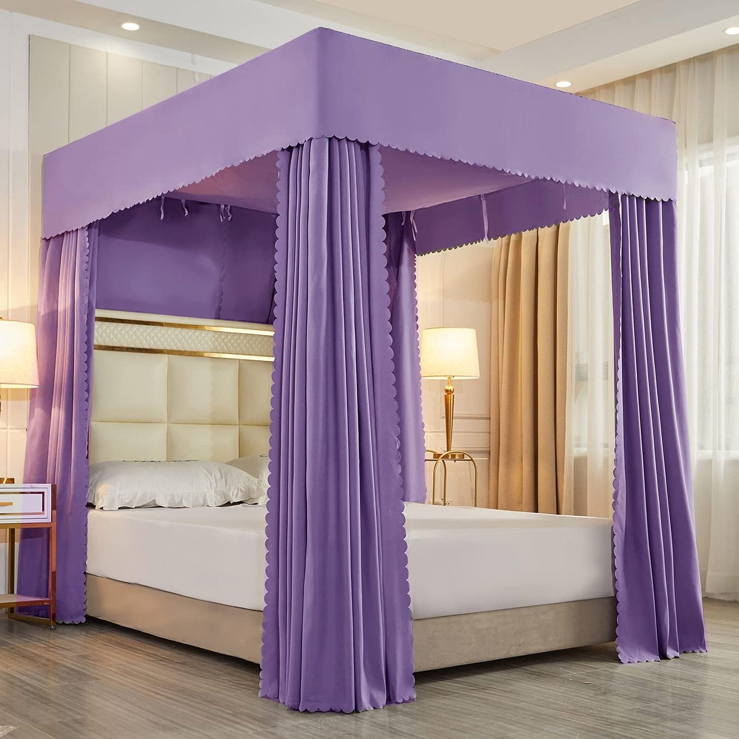 Mengersi Black Four Corner Post Bed Canopy Bed Curtains Sheer Canopy Bedroom Decoration Lightproof,Not Include Poles (King, Black)