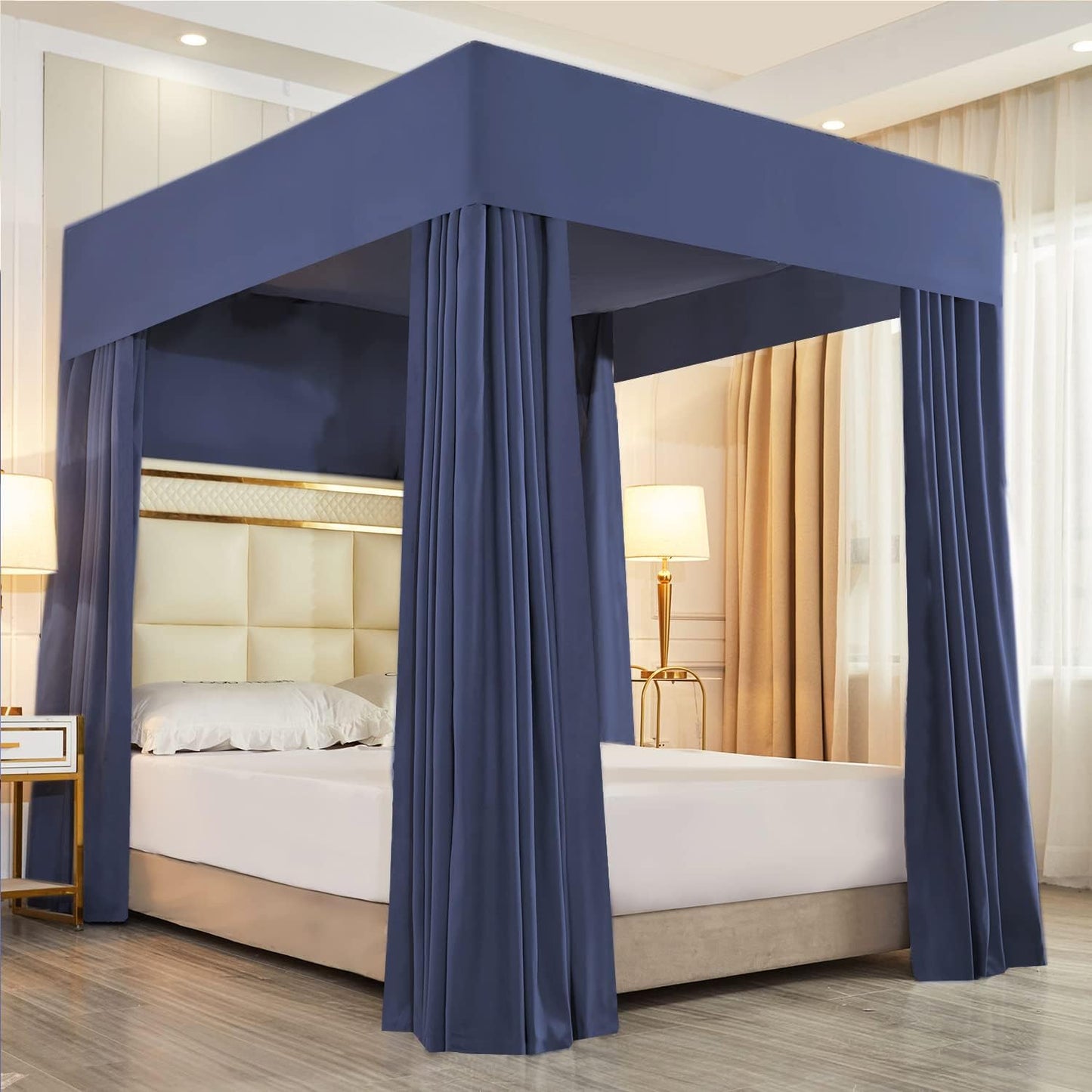 Mengersi Black Four Corner Post Bed Canopy Bed Curtains Sheer Canopy Bedroom Decoration Lightproof,Not Include Poles (King, Black)