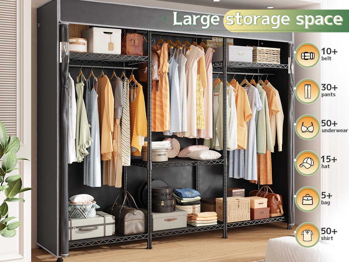 Raybee Heavy Duty Clothes Rack with Cover 800 LBS Clothing Racks for Hanging Clothes Portable Closet for Bedroom 56" Wx 16" Dx75.5 H