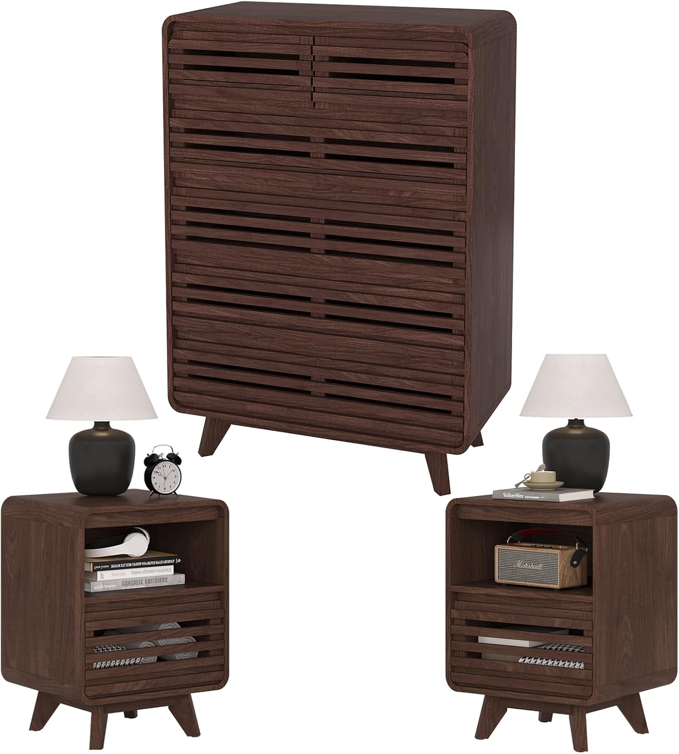 4 Pcs Bedroom Set, Dresser and Nightstand Sets, Including Modern Wooden Tall 6 Drawer Dressers, Wide 6 Drawers Dresser & Night Stand Set of 2 for Bedroom, Black