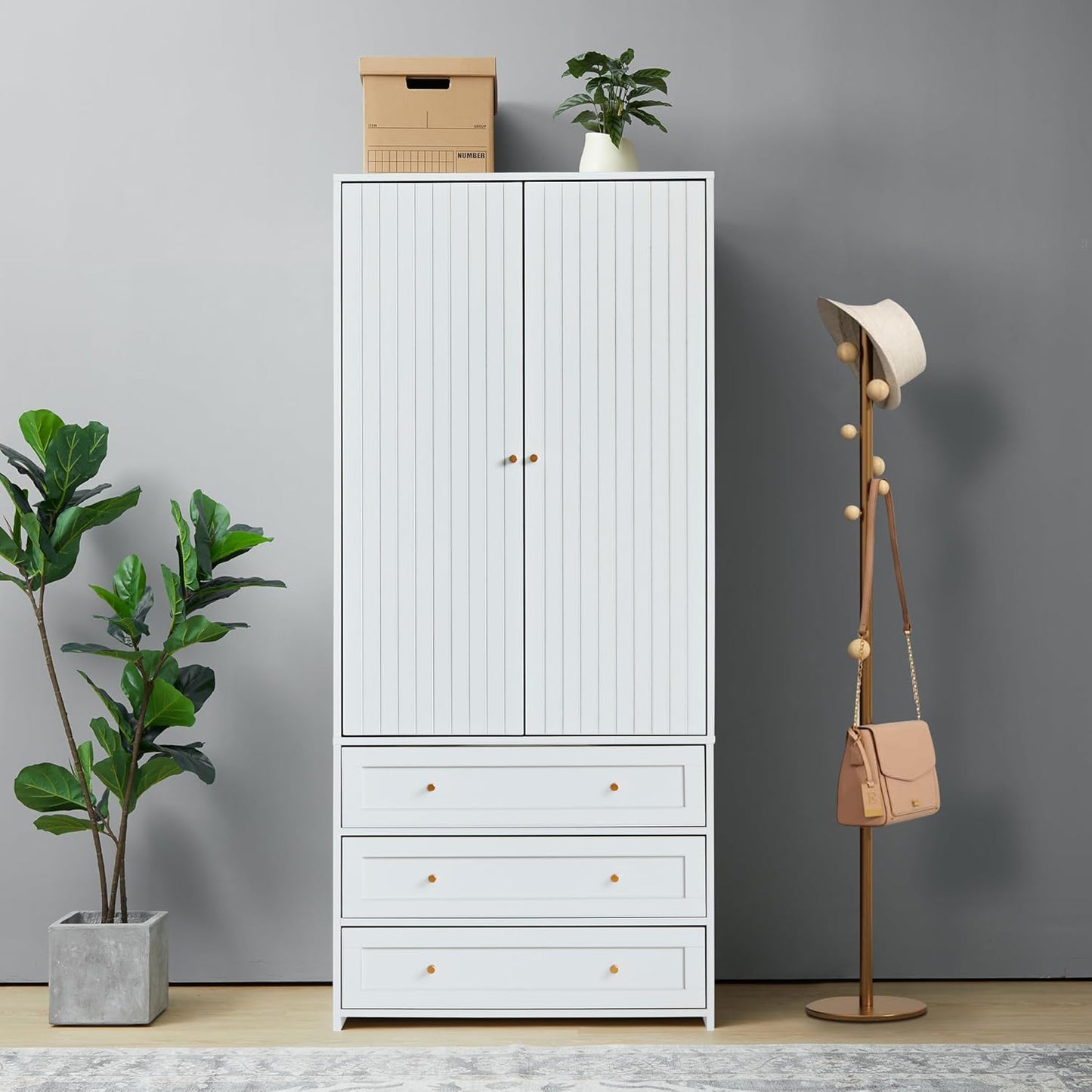 Armoire Wardrobe Closet with 4 Doors and 6 Drawers, 70.87" Tall Wooden Clothes Closet Wardrobe Cabinet, Freestanding Bedroom Storage Armoire for Hanging Clothes, 2-Piece (Black)
