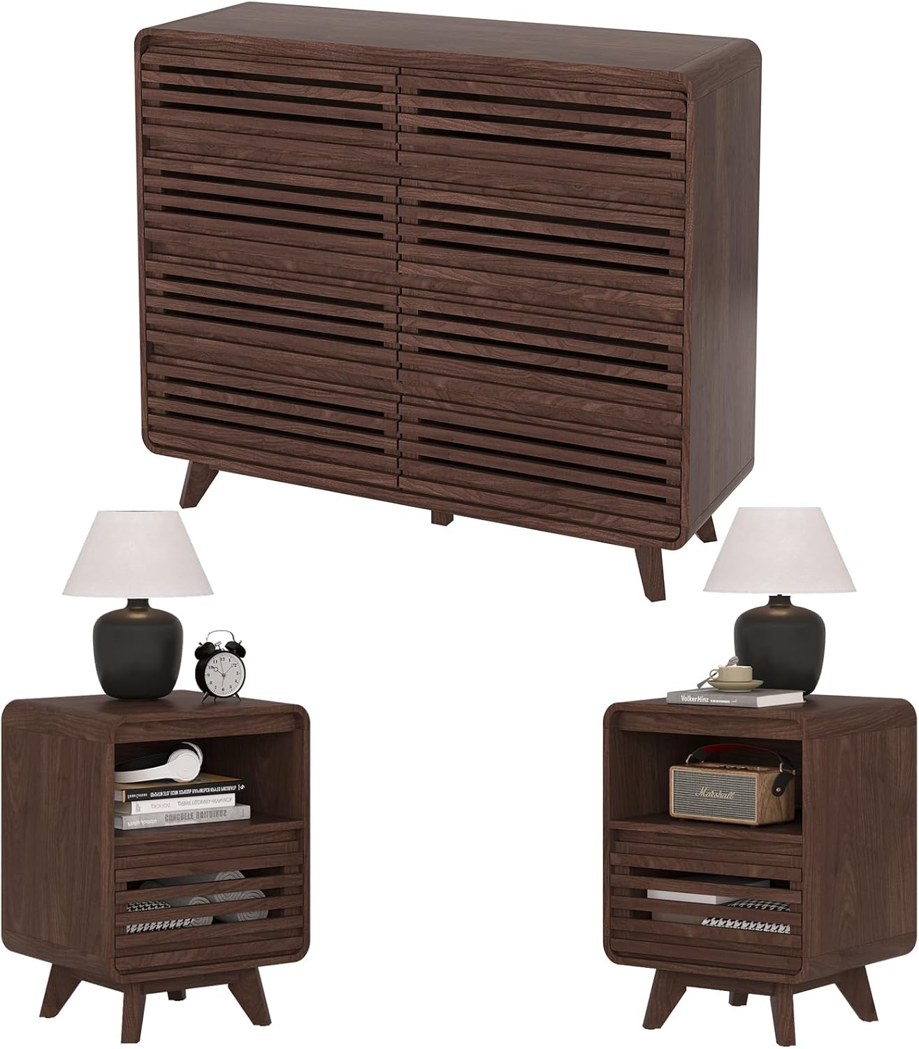 4 Pcs Bedroom Set, Dresser and Nightstand Sets, Including Modern Wooden Tall 6 Drawer Dressers, Wide 6 Drawers Dresser & Night Stand Set of 2 for Bedroom, Black