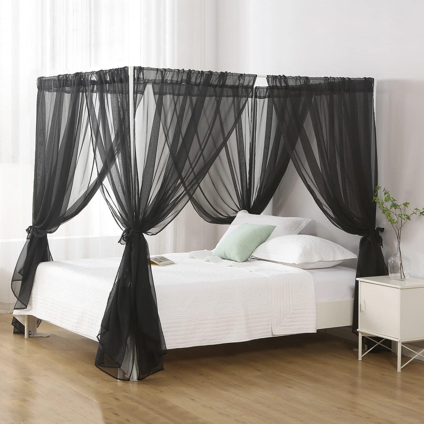 White Canopy Bed Curtain for Queen Bed, Soft Bed Canopy Scarf for Girls Adults (Full/Queen, White)
