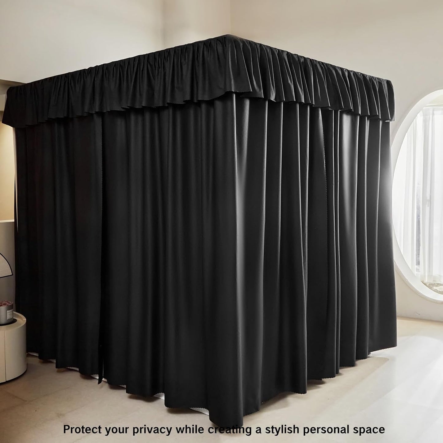 AIKASY Black Thickened Bed Canopy Curtains - Elegant Bedroom Decor for Adults and Girls - Strong Lightproof and Windproof Design(Queen, Black)