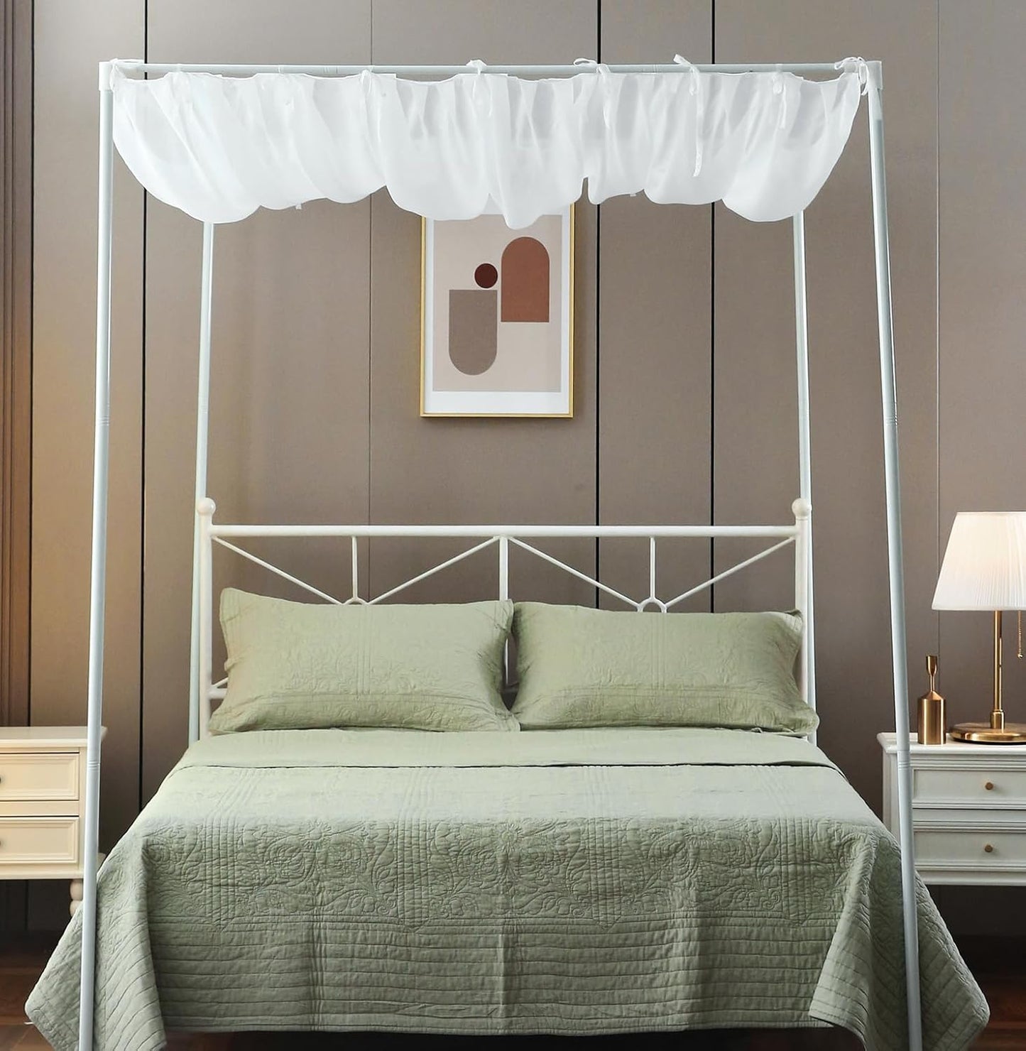 White Canopy Bed Curtain for Queen Bed, Soft Bed Canopy Scarf for Girls Adults (Full/Queen, White)