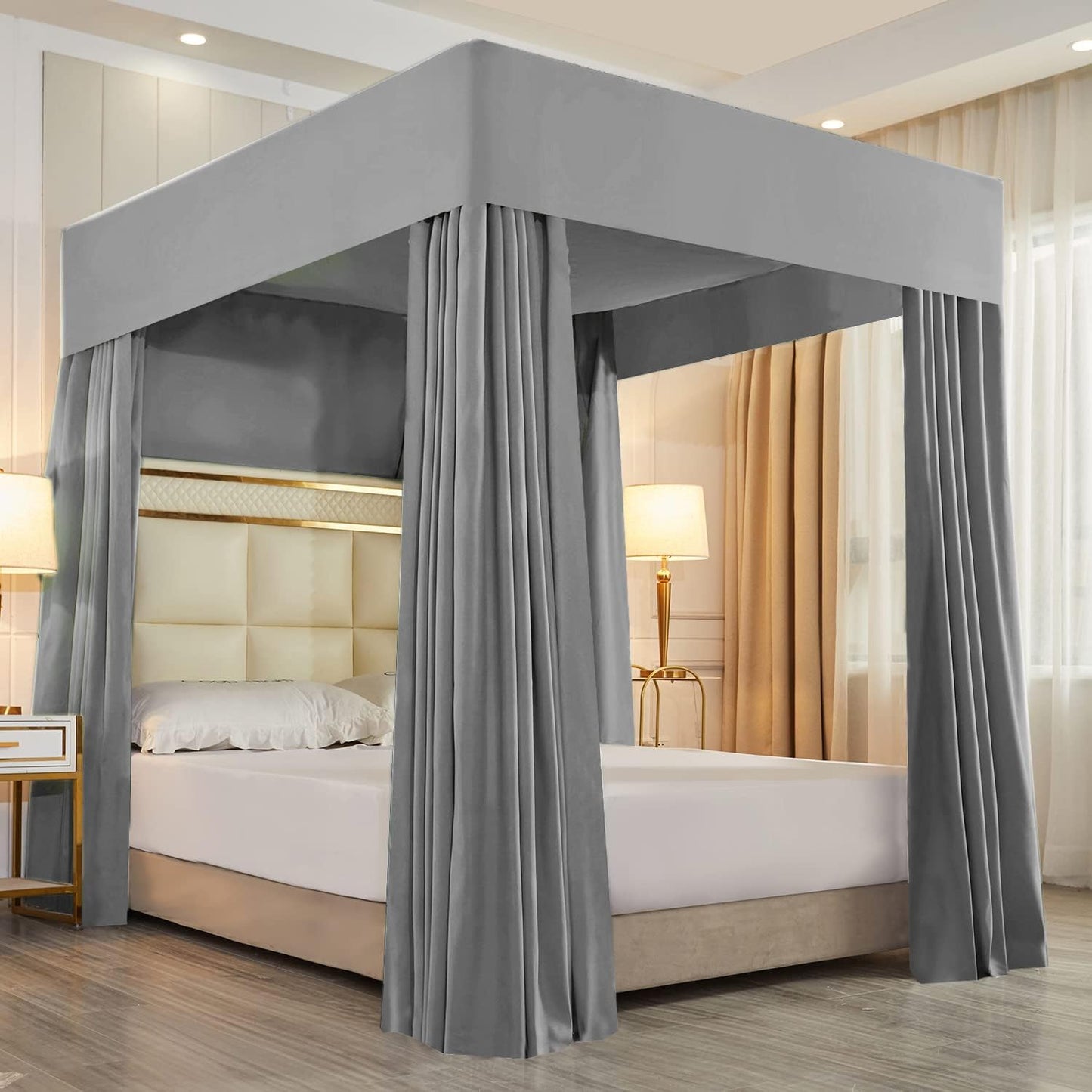 Mengersi Black Four Corner Post Bed Canopy Bed Curtains Sheer Canopy Bedroom Decoration Lightproof,Not Include Poles (King, Black)