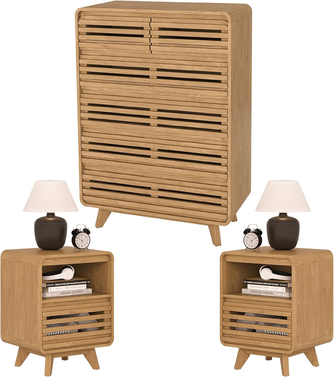4 Pcs Bedroom Set, Dresser and Nightstand Sets, Including Modern Wooden Tall 6 Drawer Dressers, Wide 6 Drawers Dresser & Night Stand Set of 2 for Bedroom, Black