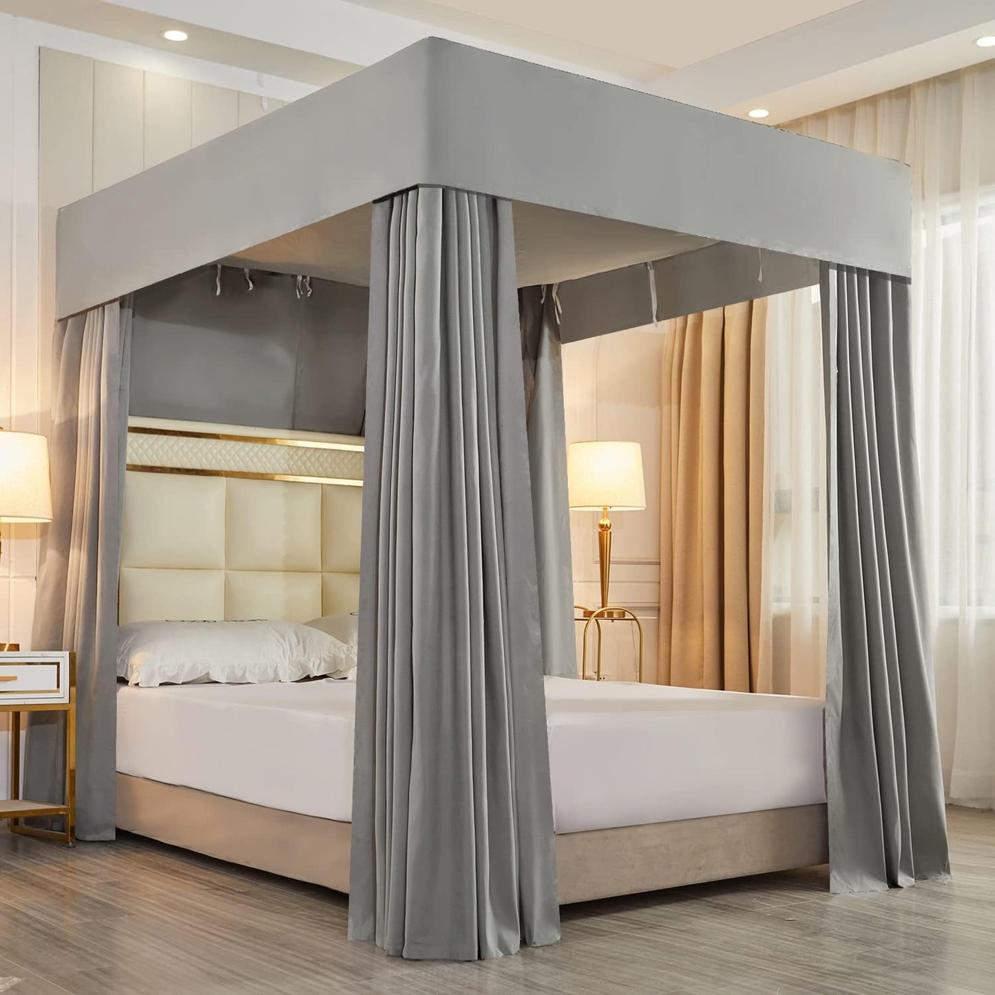 Mengersi Black Four Corner Post Bed Canopy Bed Curtains Sheer Canopy Bedroom Decoration Lightproof,Not Include Poles (King, Black)