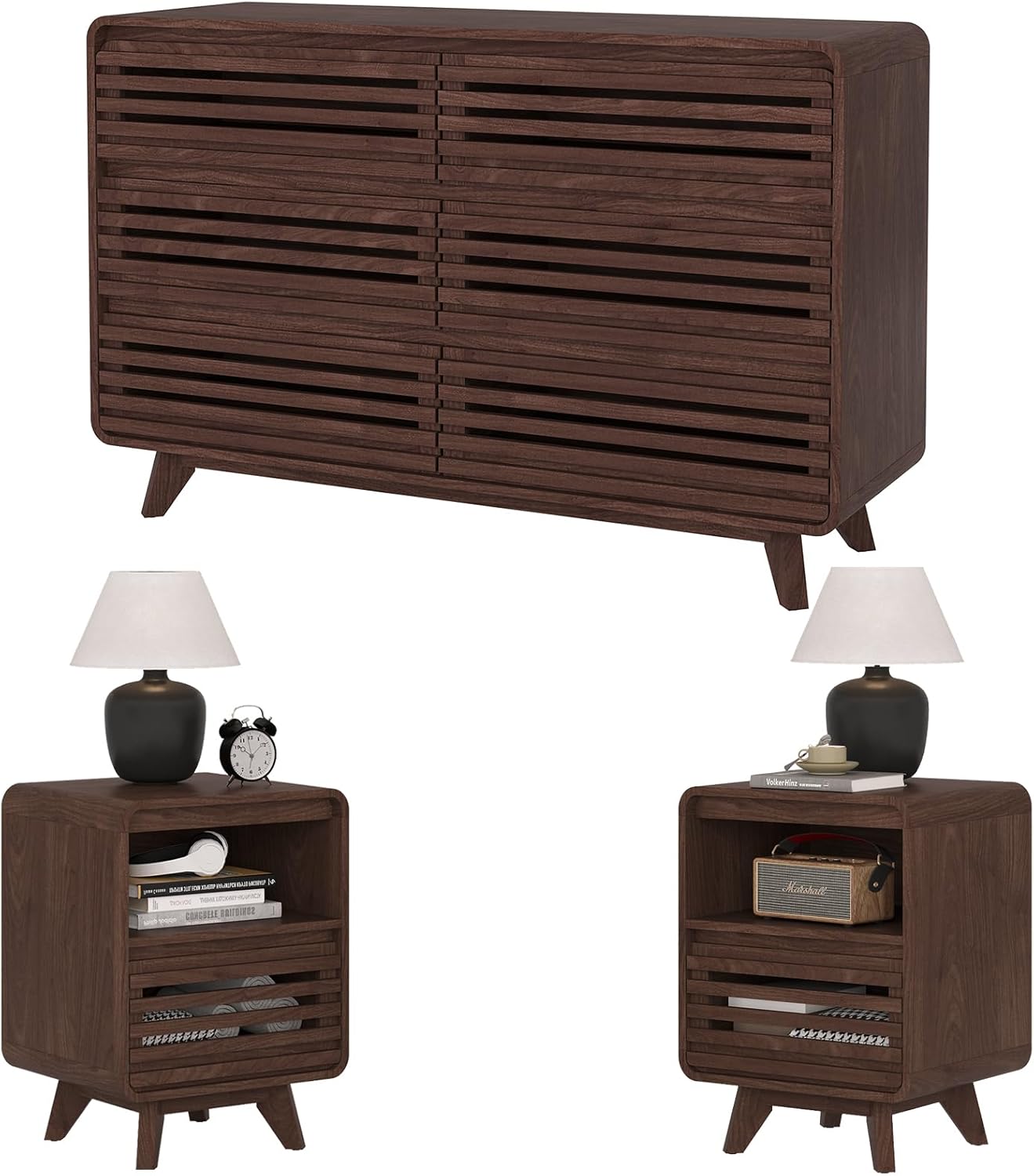 4 Pcs Bedroom Set, Dresser and Nightstand Sets, Including Modern Wooden Tall 6 Drawer Dressers, Wide 6 Drawers Dresser & Night Stand Set of 2 for Bedroom, Black