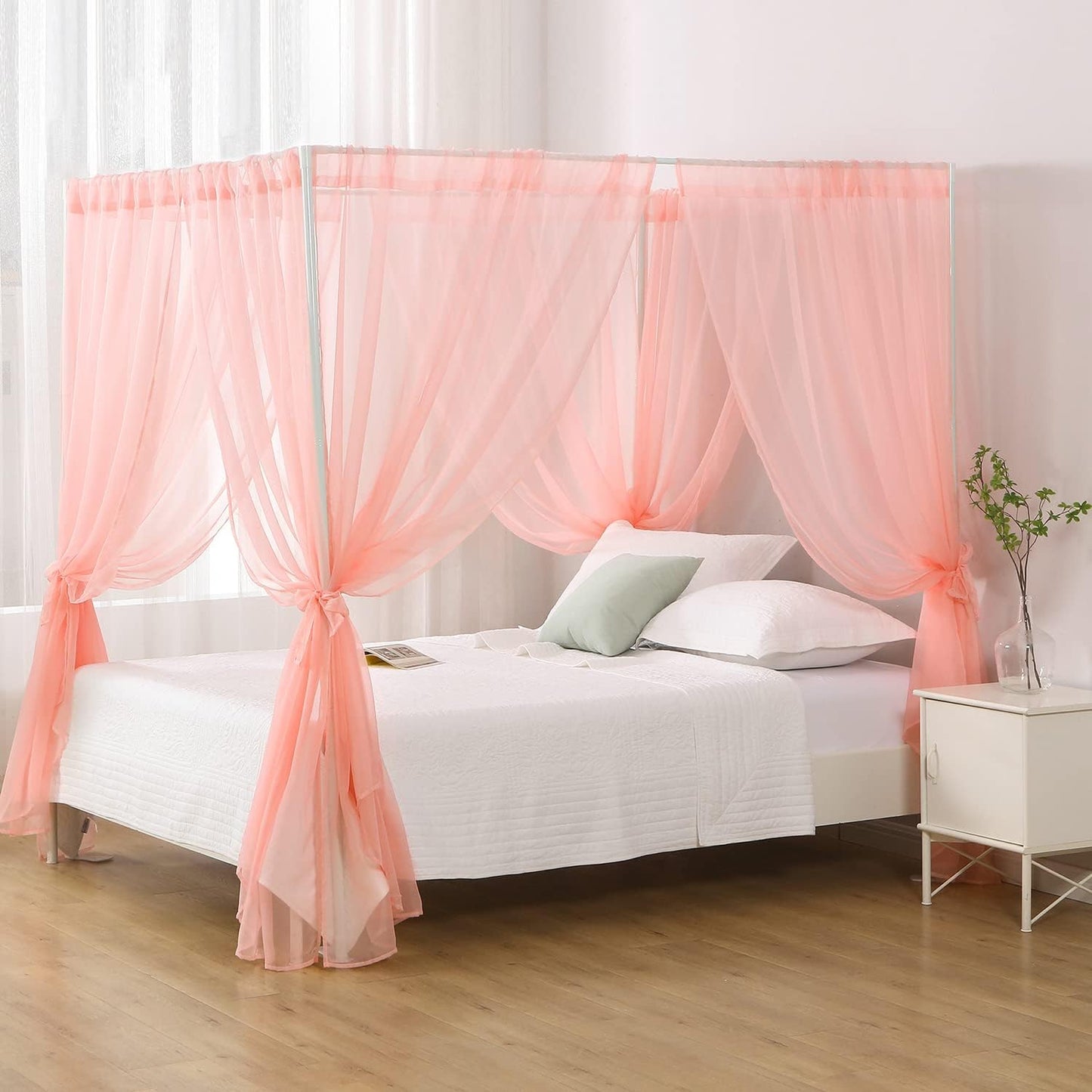 White Canopy Bed Curtain for Queen Bed, Soft Bed Canopy Scarf for Girls Adults (Full/Queen, White)