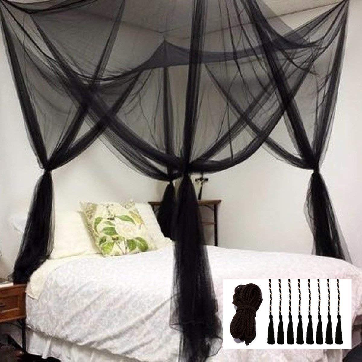 Bed Canopy with LED Star Lights, Canopy Bed Curtain with RGB Color Changing String Lights with Smart App Control Remote for Princess Girls Bedroom, Suggested for Twin Full Queen King Bed