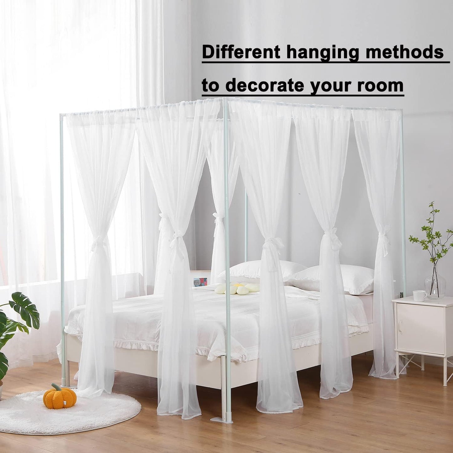 White Canopy Bed Curtain for Queen Bed, Soft Bed Canopy Scarf for Girls Adults (Full/Queen, White)