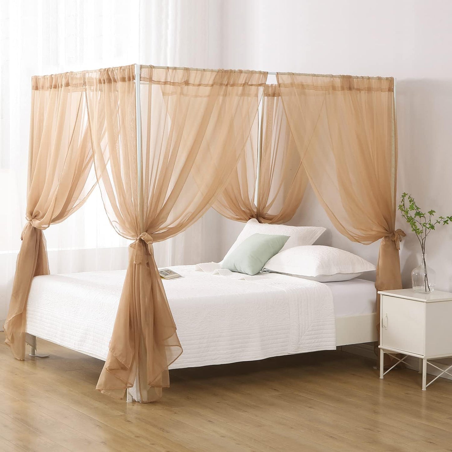 White Canopy Bed Curtain for Queen Bed, Soft Bed Canopy Scarf for Girls Adults (Full/Queen, White)