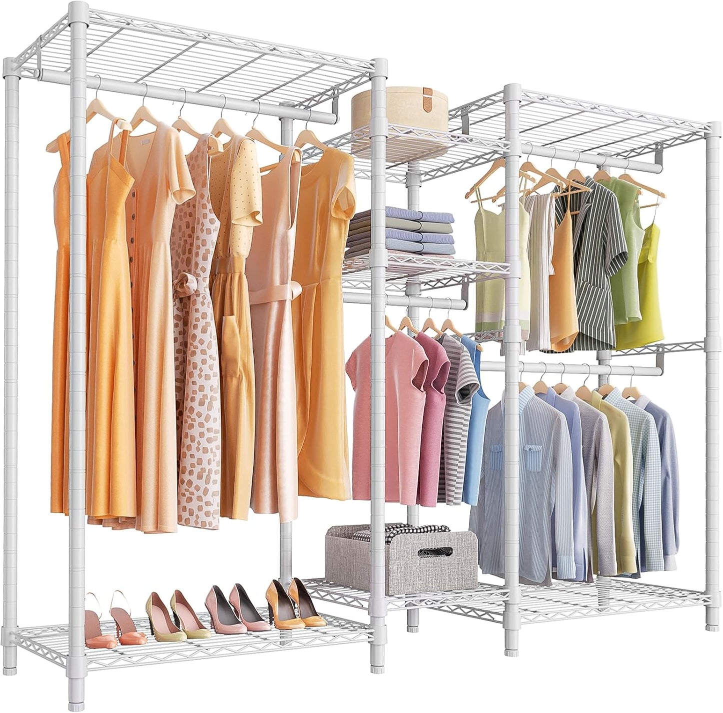 VIPEK Classic V6 Wire Garment Rack Heavy Duty Clothes Racks with Shelves, Freestanding Portable Wardrobe Closet Rack for Hanging Clothes Closet System 68.9" L x 15.7" W x 76.4" H, Load 850LBS, Black