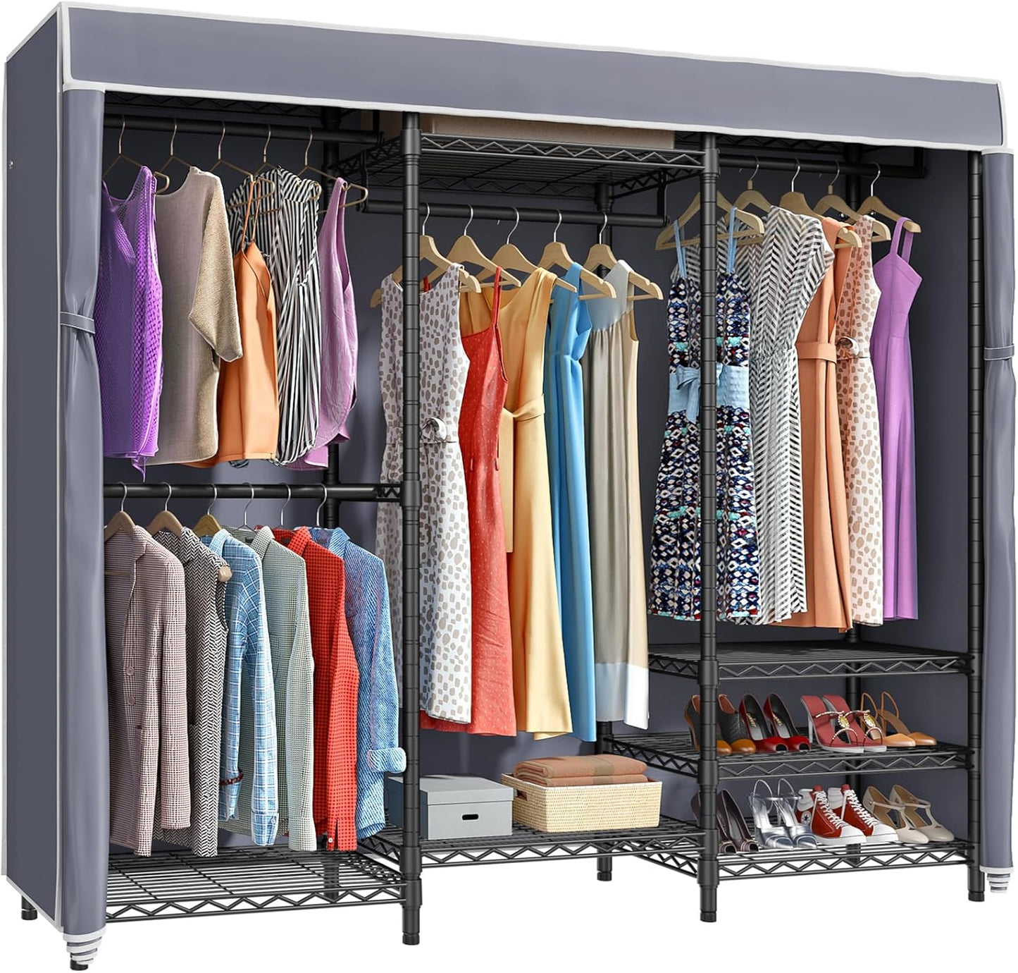 VIPEK V5C Heavy Duty Covered Clothes Rack Portable Bedroom Armoires Rack, Black Metal Clothing Rack with Black Cover, Adjustable Custom Freestanding Closet Wardrobe, Max Load 800LBS