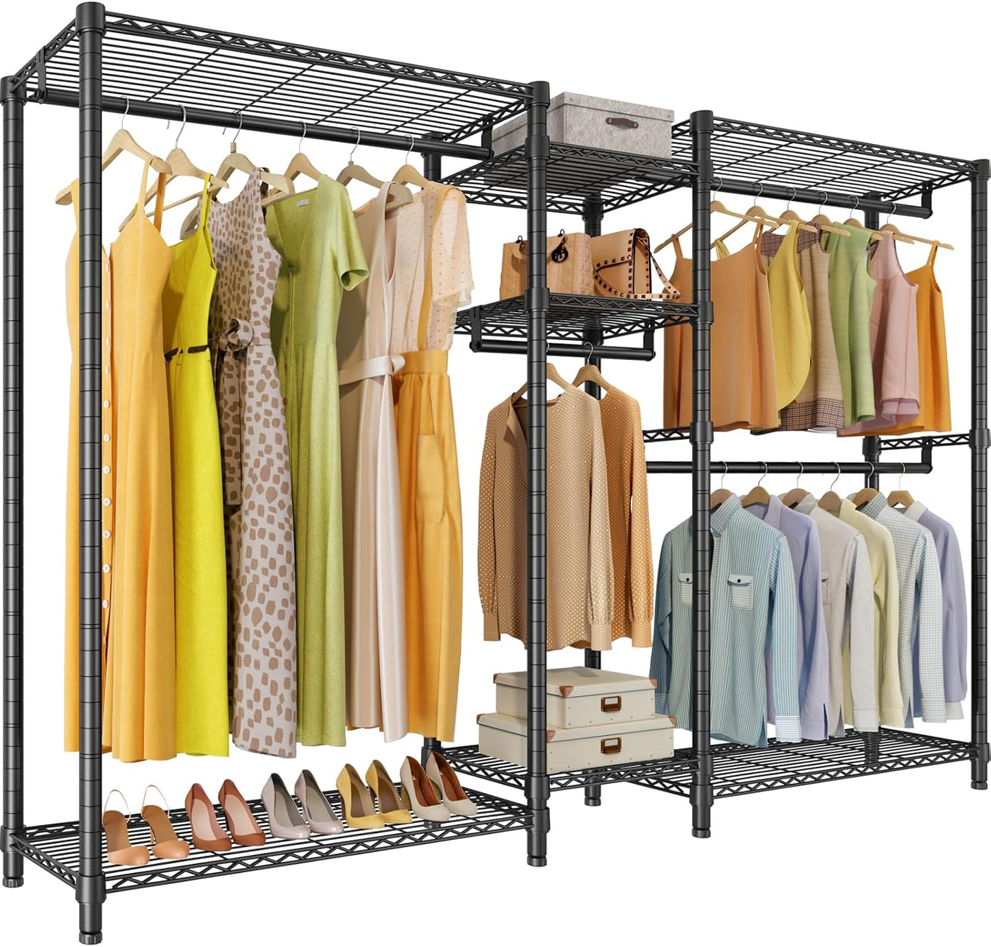 VIPEK Classic V6 Wire Garment Rack Heavy Duty Clothes Racks with Shelves, Freestanding Portable Wardrobe Closet Rack for Hanging Clothes Closet System 68.9" L x 15.7" W x 76.4" H, Load 850LBS, Black