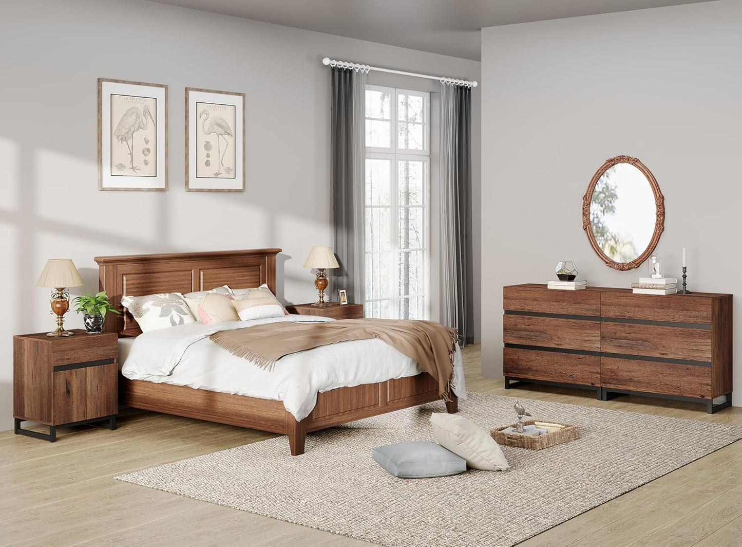 WAMPAT Dresser and Nightstand Set of 3, 63 Inches Dresser with 6 Drawers, 2 Nightstand with Drawer and Cabinet for Bedroom, Bedroom Furniture Set,Brown