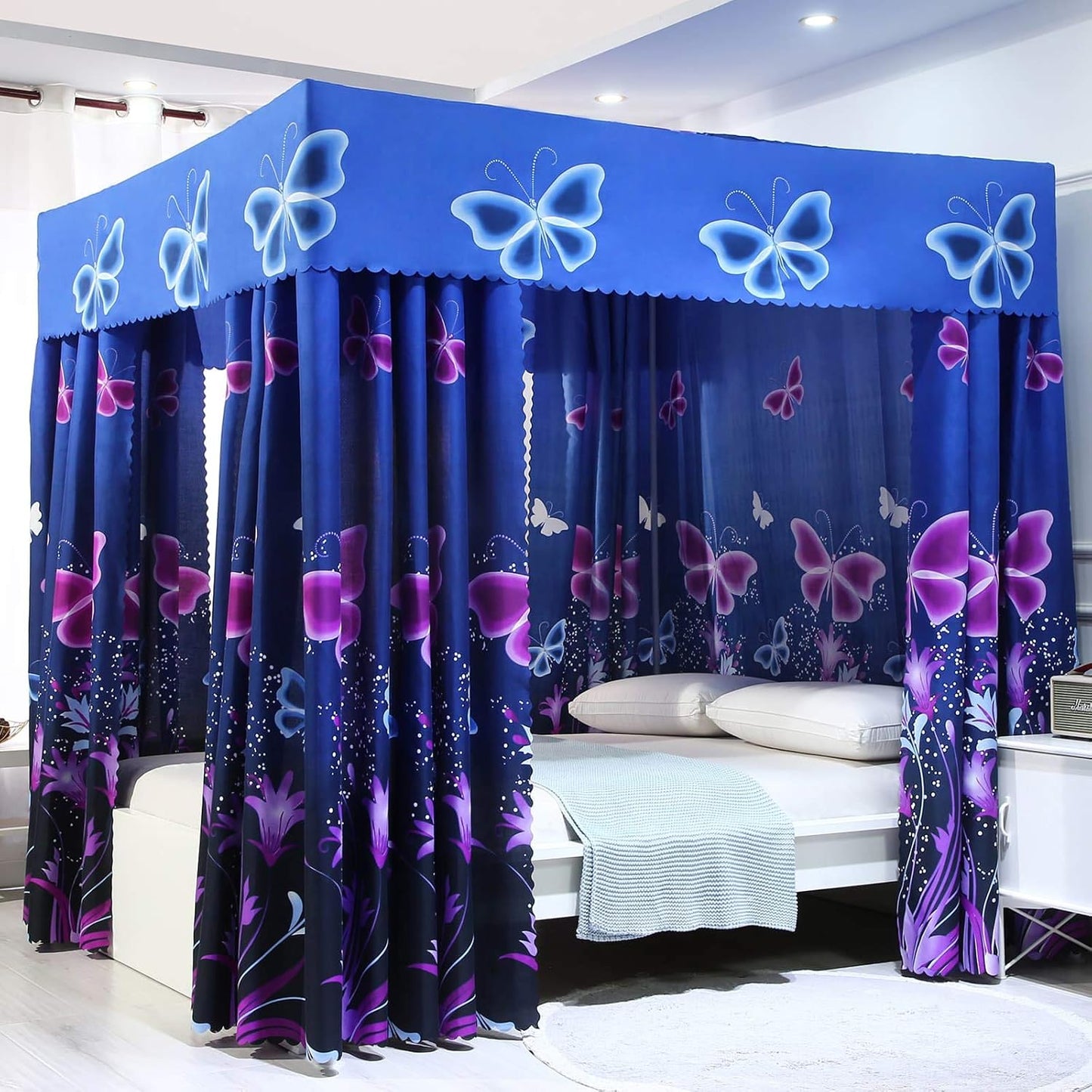 Mengersi Black Four Corner Post Bed Canopy Bed Curtains Sheer Canopy Bedroom Decoration Lightproof,Not Include Poles (King, Black)