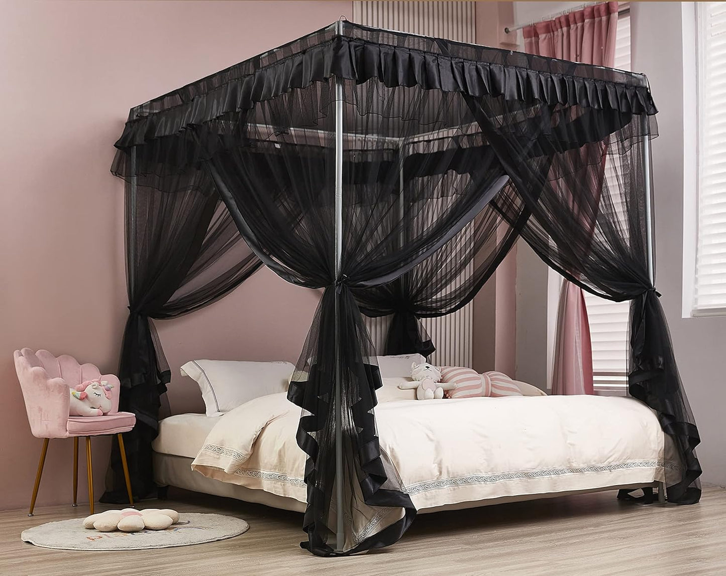 Mengersi Rainbow Canopy Bed Curtains with Lights - Princess Bed Canopy for Girls - Bed Drapes Netting- Bedroom Decoration Accessories,Full