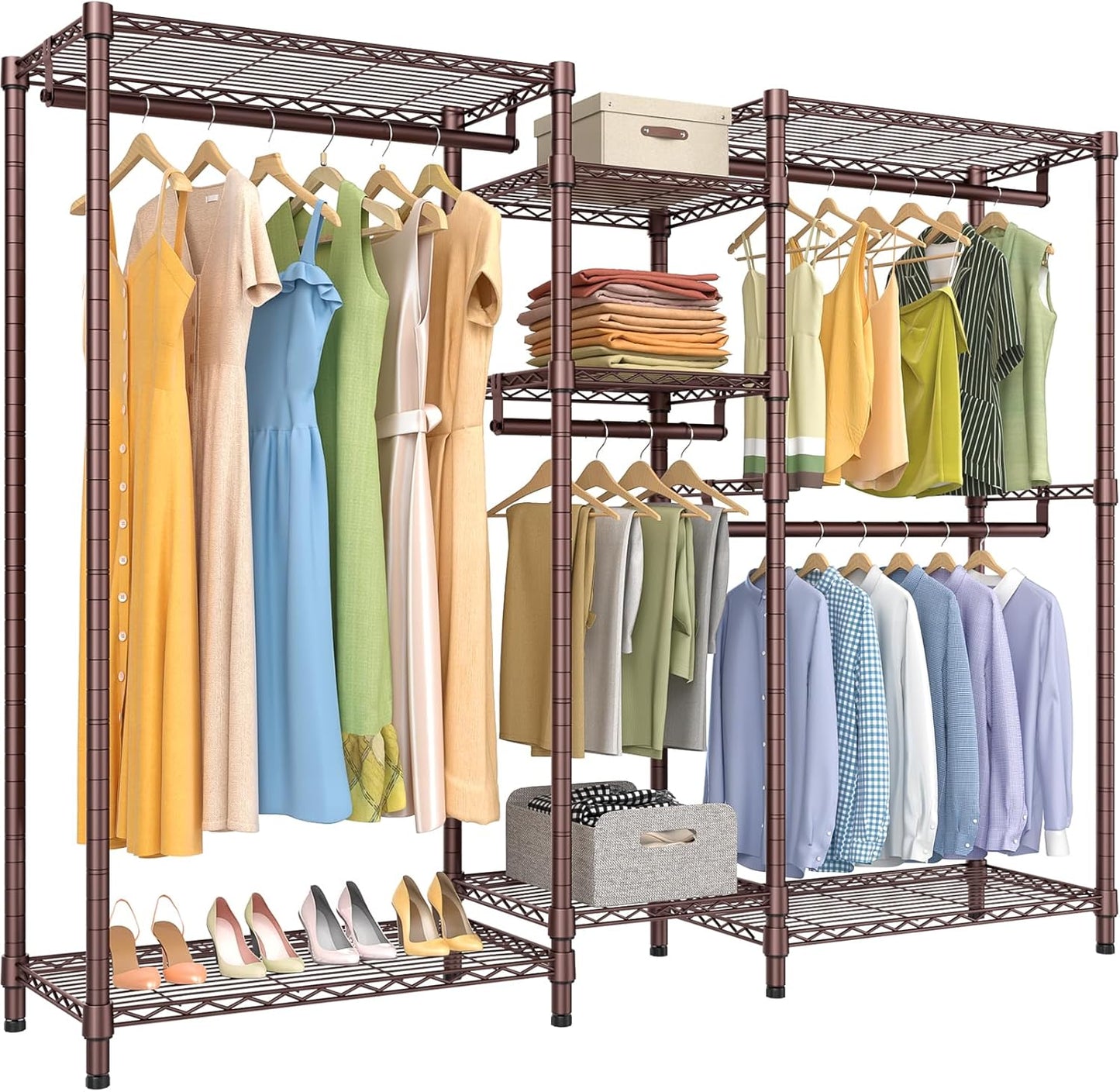VIPEK Classic V6 Wire Garment Rack Heavy Duty Clothes Racks with Shelves, Freestanding Portable Wardrobe Closet Rack for Hanging Clothes Closet System 68.9" L x 15.7" W x 76.4" H, Load 850LBS, Black