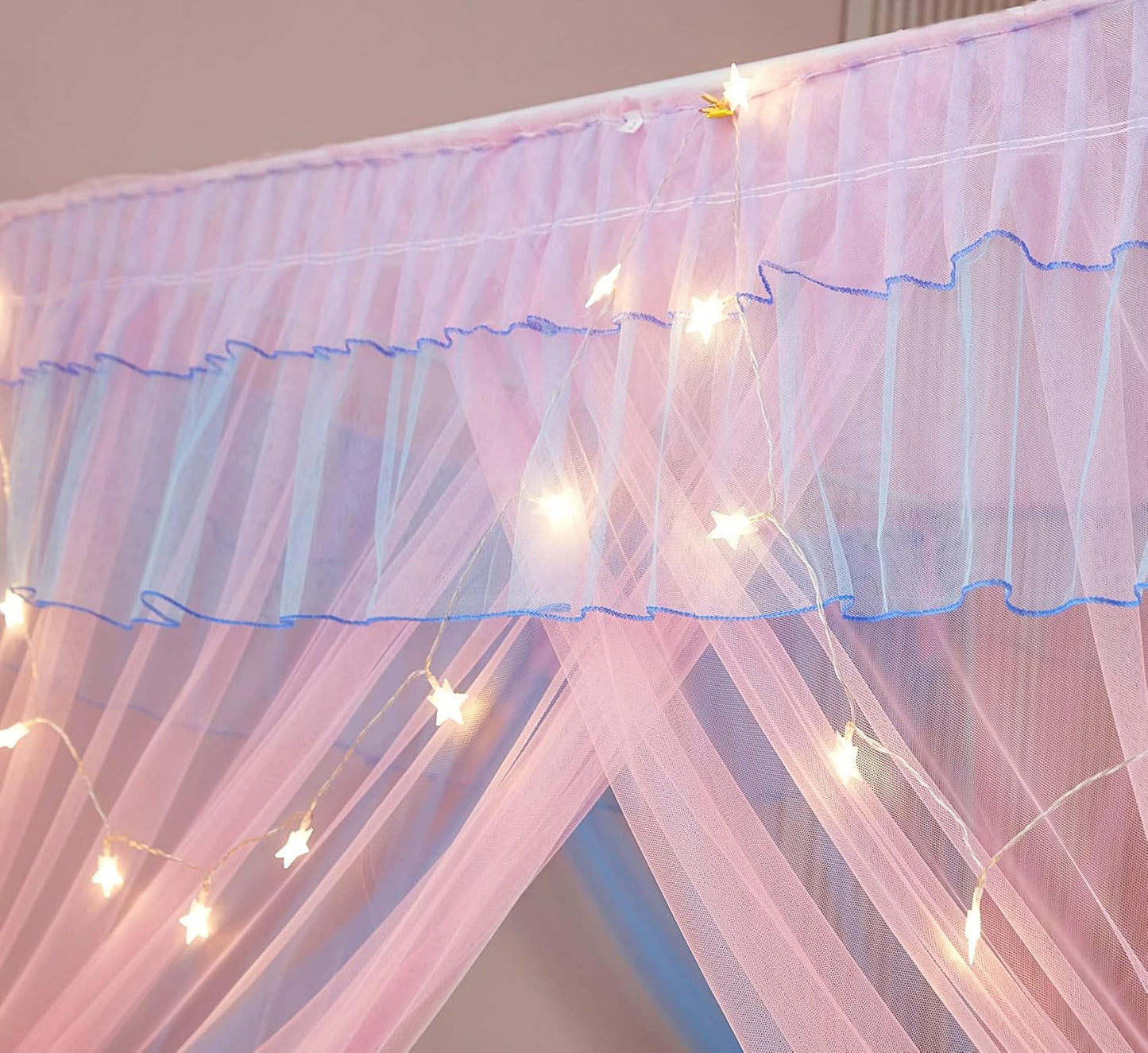 Mengersi Rainbow Canopy Bed Curtains with Lights - Princess Bed Canopy for Girls - Bed Drapes Netting- Bedroom Decoration Accessories,Full